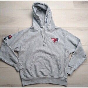 Faze Clan Champion Hoodie Pullover Mens L Gray Reverse Weave Gaming Sweatshirt